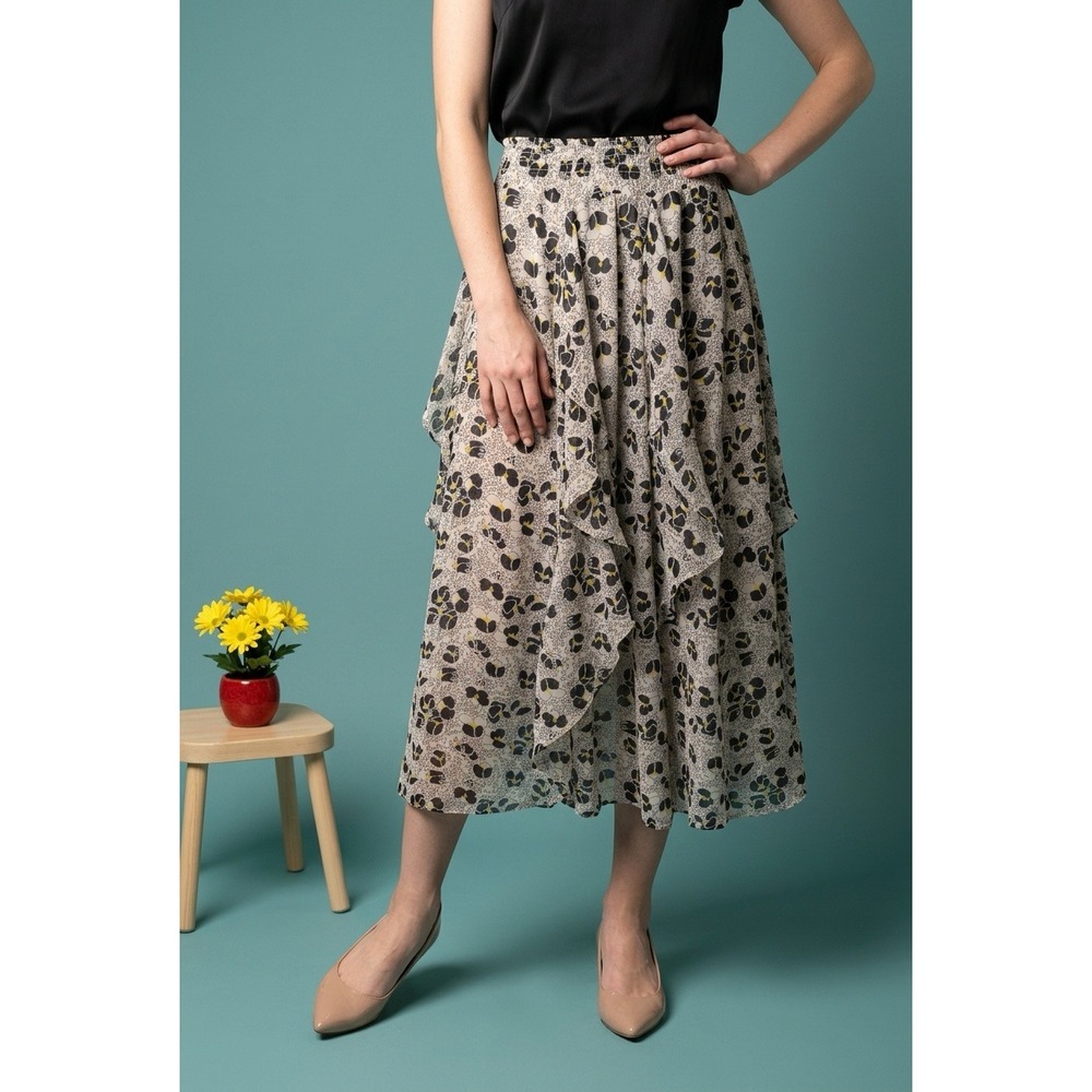 Topshop Pansy Floral Ruffle Maxi Skirt Black White Yellow 6 Flowy‎ Prairie Boho